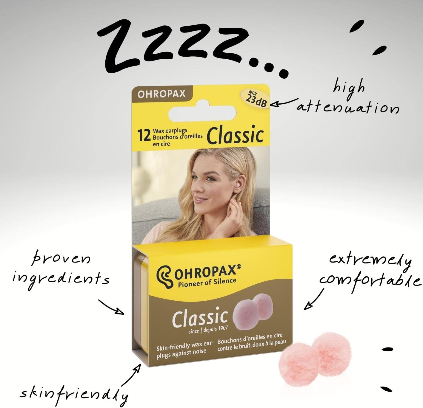 2 Pack of Ohropax Reusable Wax/Cotton Ear Plugs (24 Plugs Total) with Clear Carrying Case image number 3