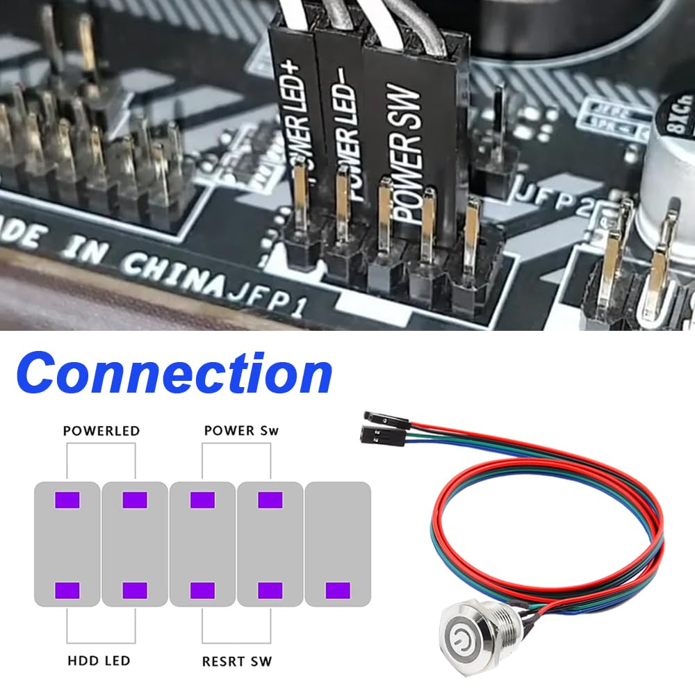 Xiatiaosann 16Mm Chassis Switch Host Metal Button Cable, PC Case LED Power Button ATX Supply On/Off Extension Cord for DIY Computer Switch, with 1 to 2 Splitters (Yellow) image number 1