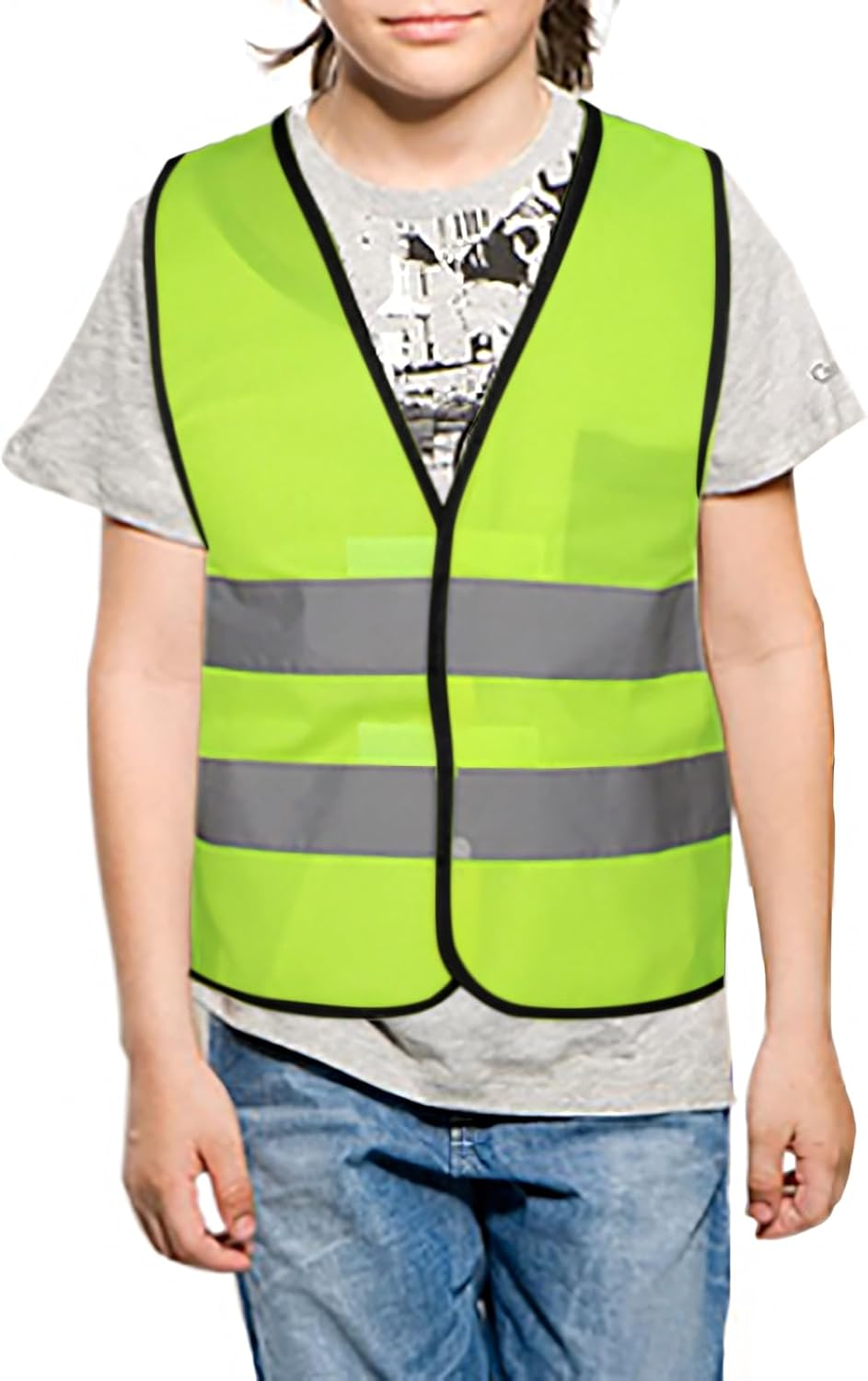 TOPTIE 10 Pack Kids Safety Reflective Vests, High Vis Construction Vest with Elastic Waistband - Neongreen1 image number 5