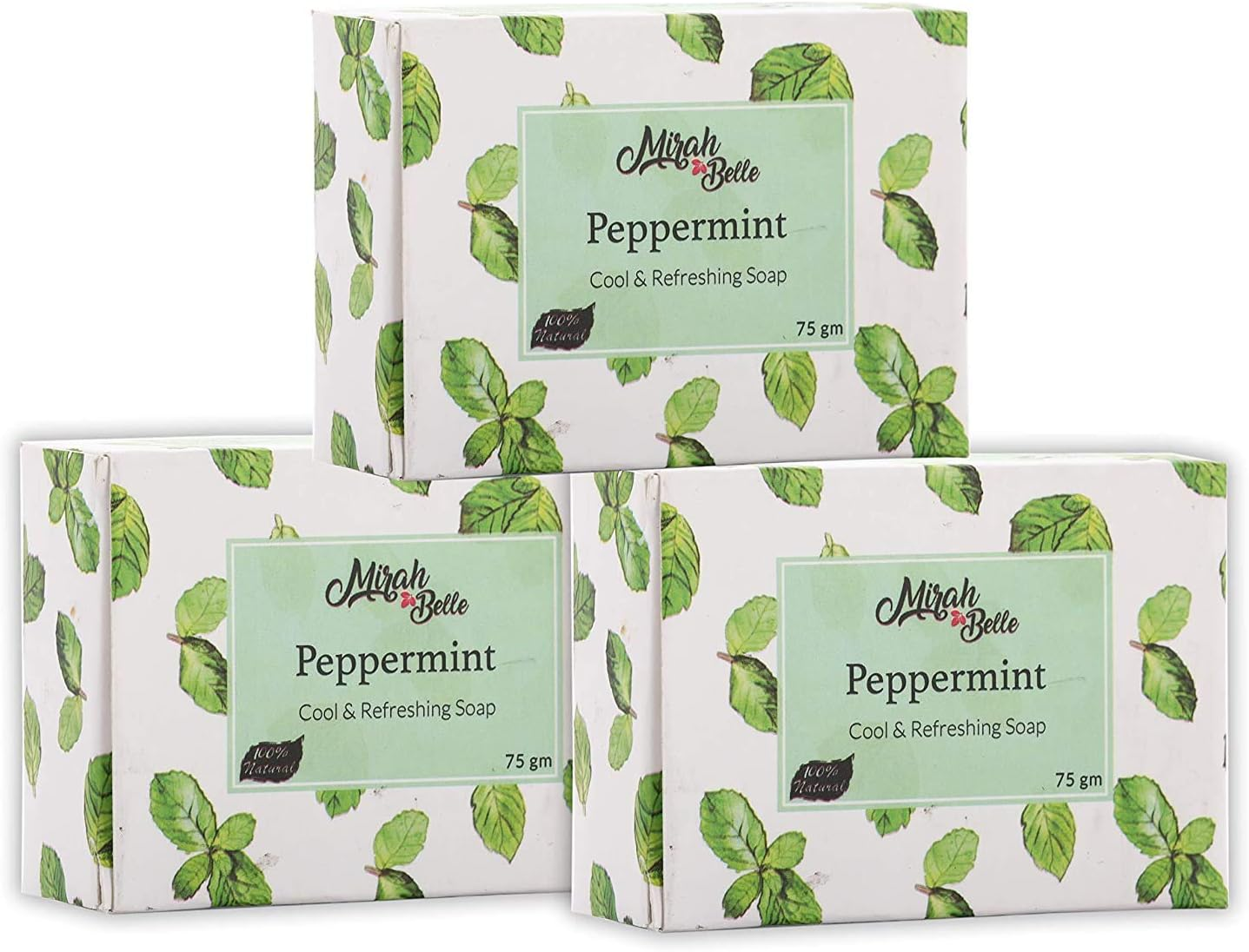 Mirah Belle - Organic Peppermint Cool and Refreshing Soap Bar (Pack of 3-125 Gm) - Best for Blemished, Acne Prone, Scarred Skin - Natural and Handmade Soap, 375 Gm