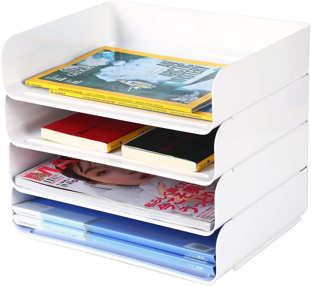 Stackable A4 Paper Trays, Office Desk File Holder, Tidy File Document Letter Book Paper Organizer (Clear-3 Tiers)