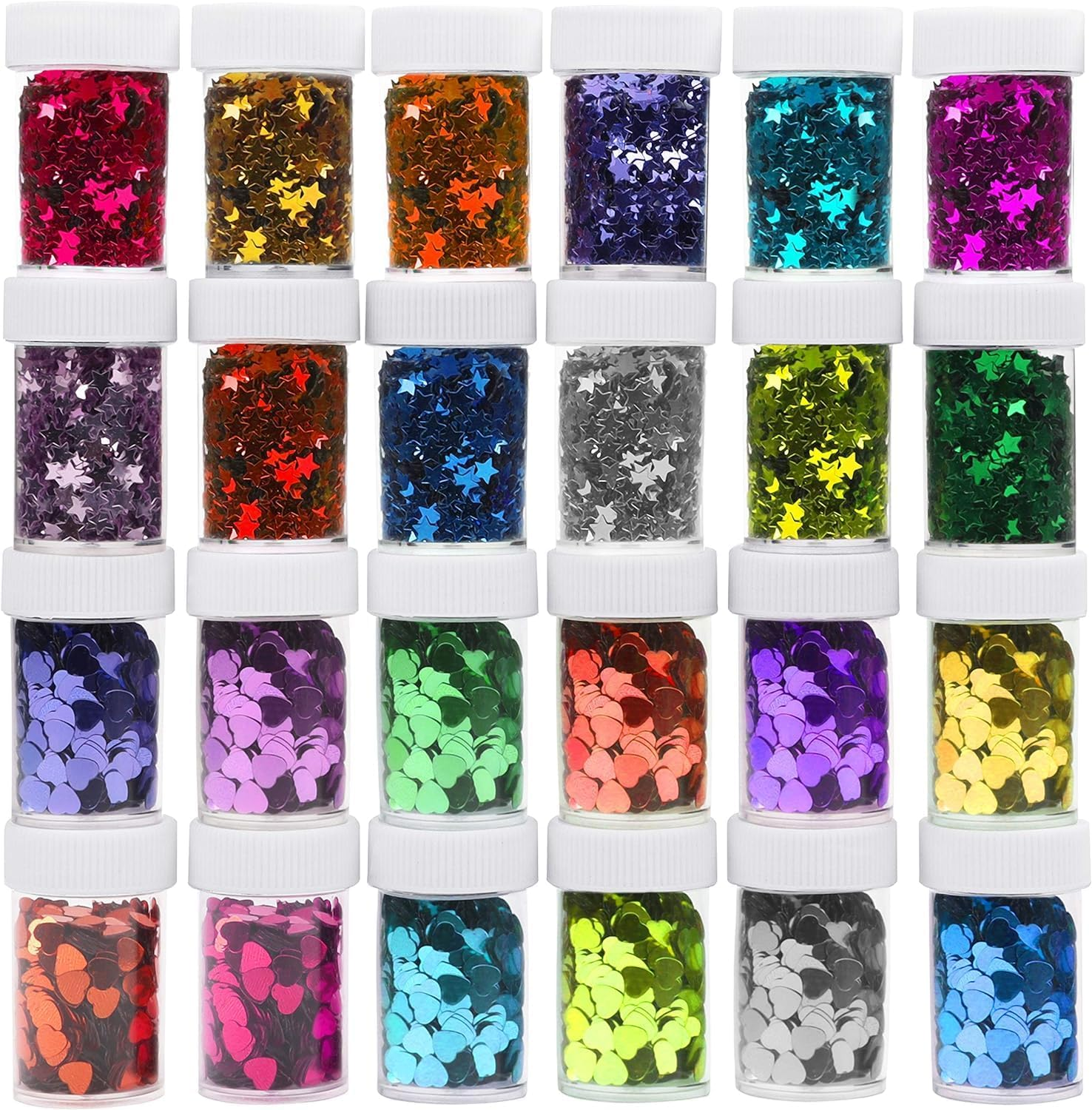 24 Pack Glitter Stars & Hearts Sequins - Assorted Colors Craft Embellishments for DIY Arts & Crafts, Decorations, Scrapbook, Card Making & Make Up image number 1