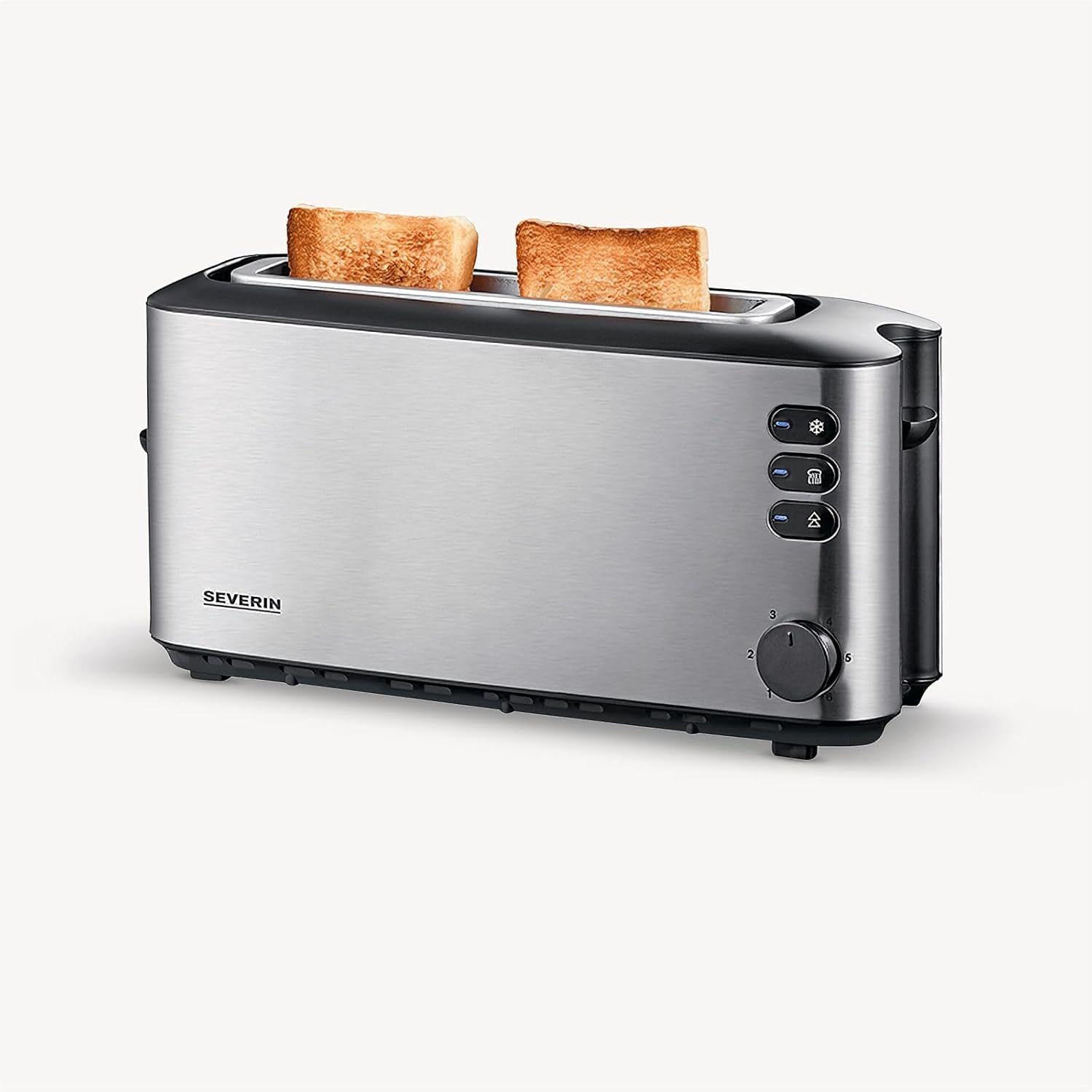SEVERIN Automatic Long Slot Toaster, 2 Slice, Stainless Steel, Black, 6 Browning Levels, Bun Attachment, Defrost, Warm-Up, 1000W, at 2515