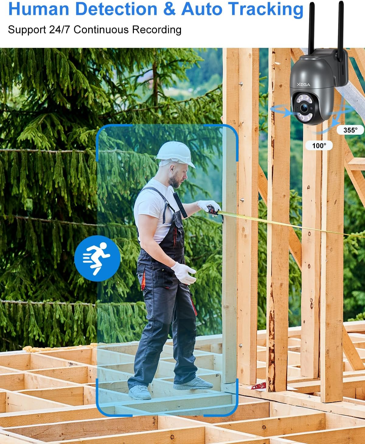 Xega 4G LTE Security Camera Outdoor with SIM Card【Plug in 24/7 Recording】 2K Wired 4G No Wifi Security Camera, IP PTZ CCTV Auto Tracking Human Detection Spotlight Siren Alert TF Cloud Storage IP66 image number 2