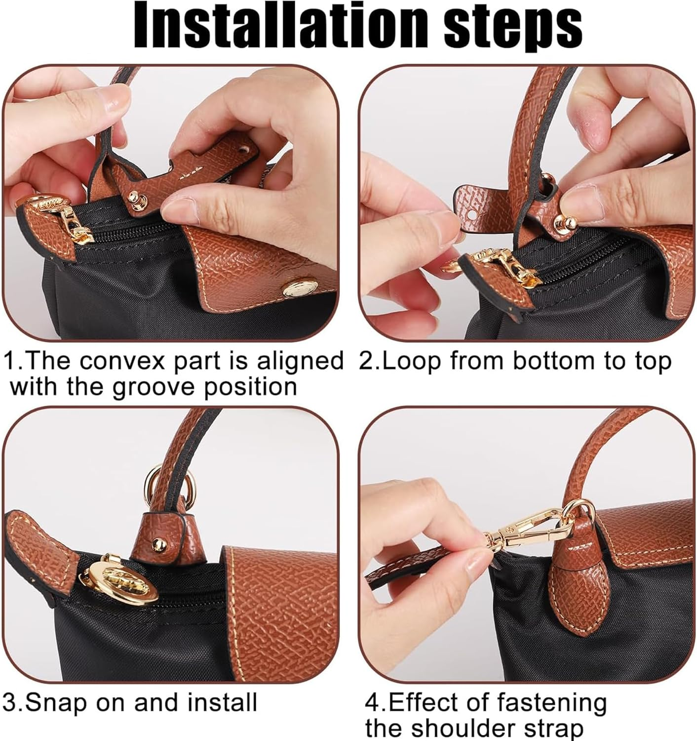 Le PLIAGE Replacement Crossbody Strap, Punch-Free Leather Shoulder Strap for Small Bag, Handbag, Clutch - Brown-Silver image number 1