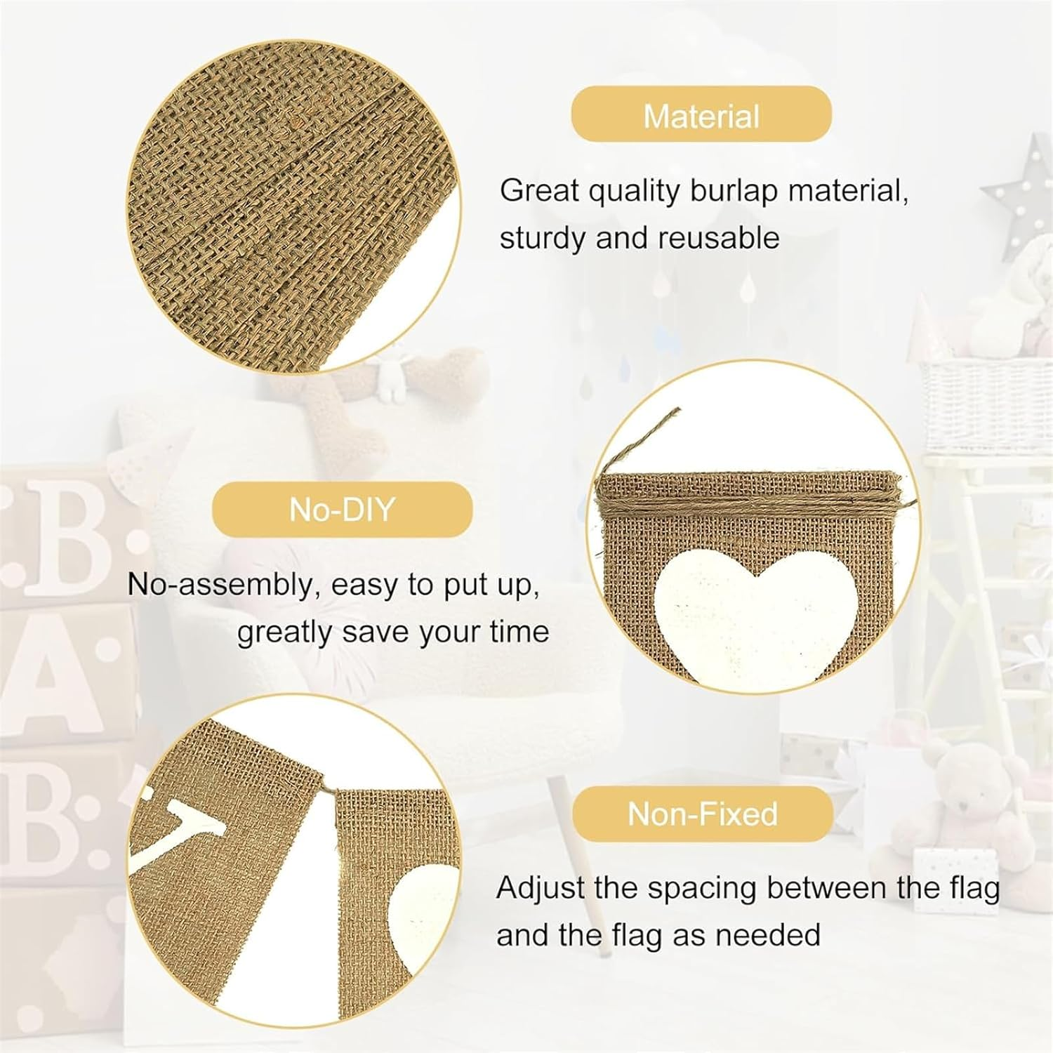 Pre-Strung Welcome Baby Burlap Banner Baby Shower Sign for Backdrop Baby Arrival Banners Gender Reveal Party Decorations image number 1