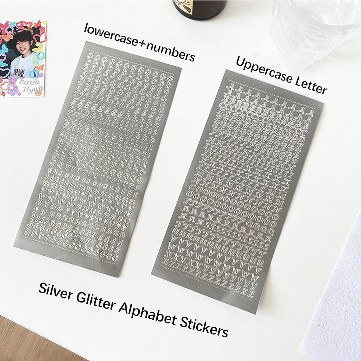 Alphabet Number Letter Stickers, Silver Gold Glitter, Black White, Upper Lower a to Z Letter & 0-9 Number Stickers, PVC Self-Adhesive for Photo Scrapbook Decoration (Silver+Gold) image number 5