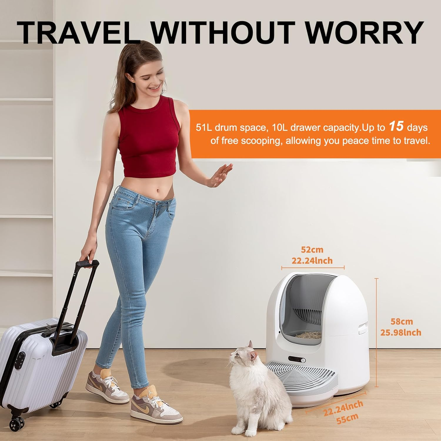 Ezmeow by Hoomegic Self Cleaning Cat Litter Box, 61L Large Automatic Hands-Free Smart Litter Box for Multiple Cats, Safe Anti-Pinch, Garbage Bag, Odour Control, App Controlled with Health Monitoring image number 1