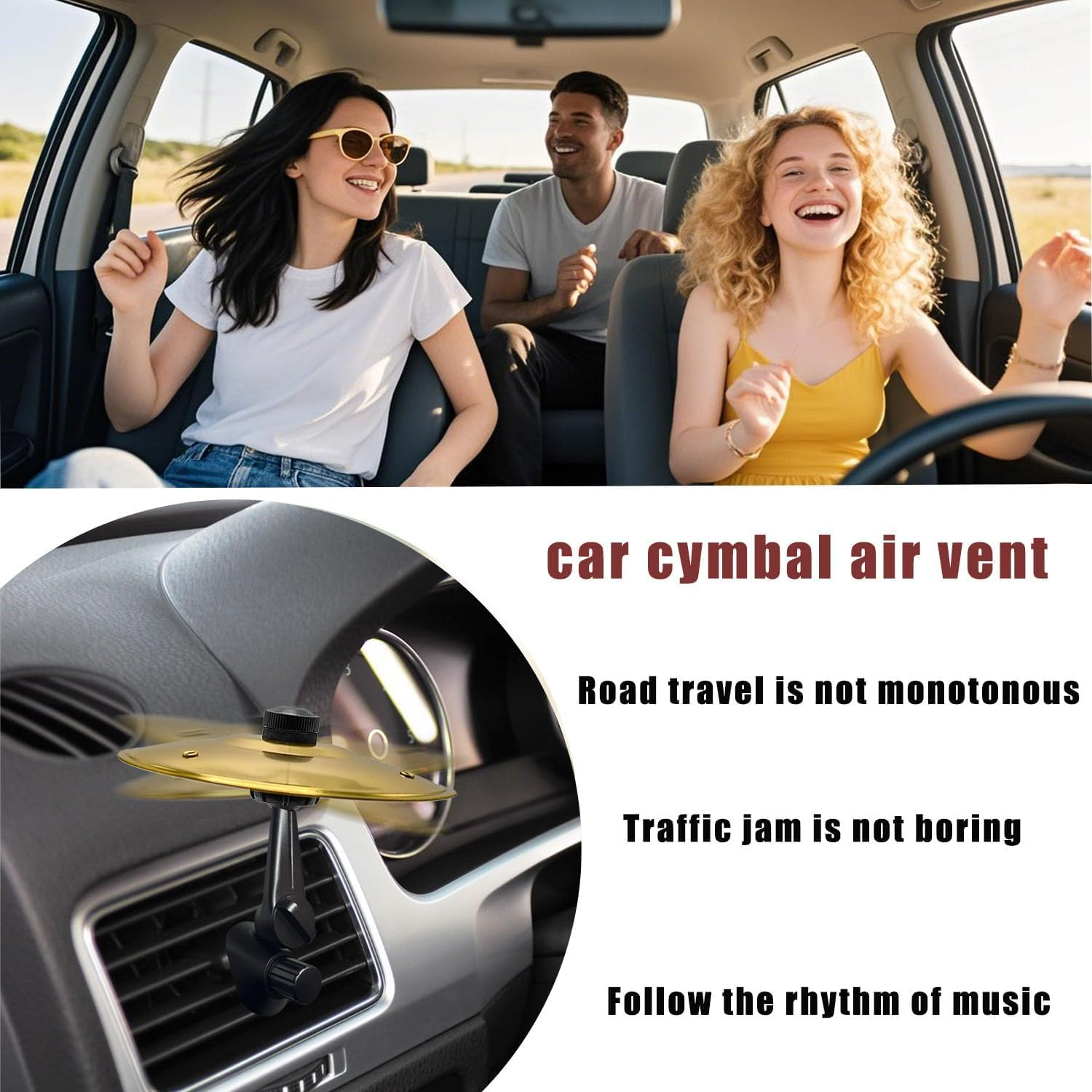 Car Cymbal, Car Cymbal Air Vent, Mini Drum Crash Cymbal for Car Vent, 2 Swivel Joints,Suitable for All Types of Vehicles (Gold)