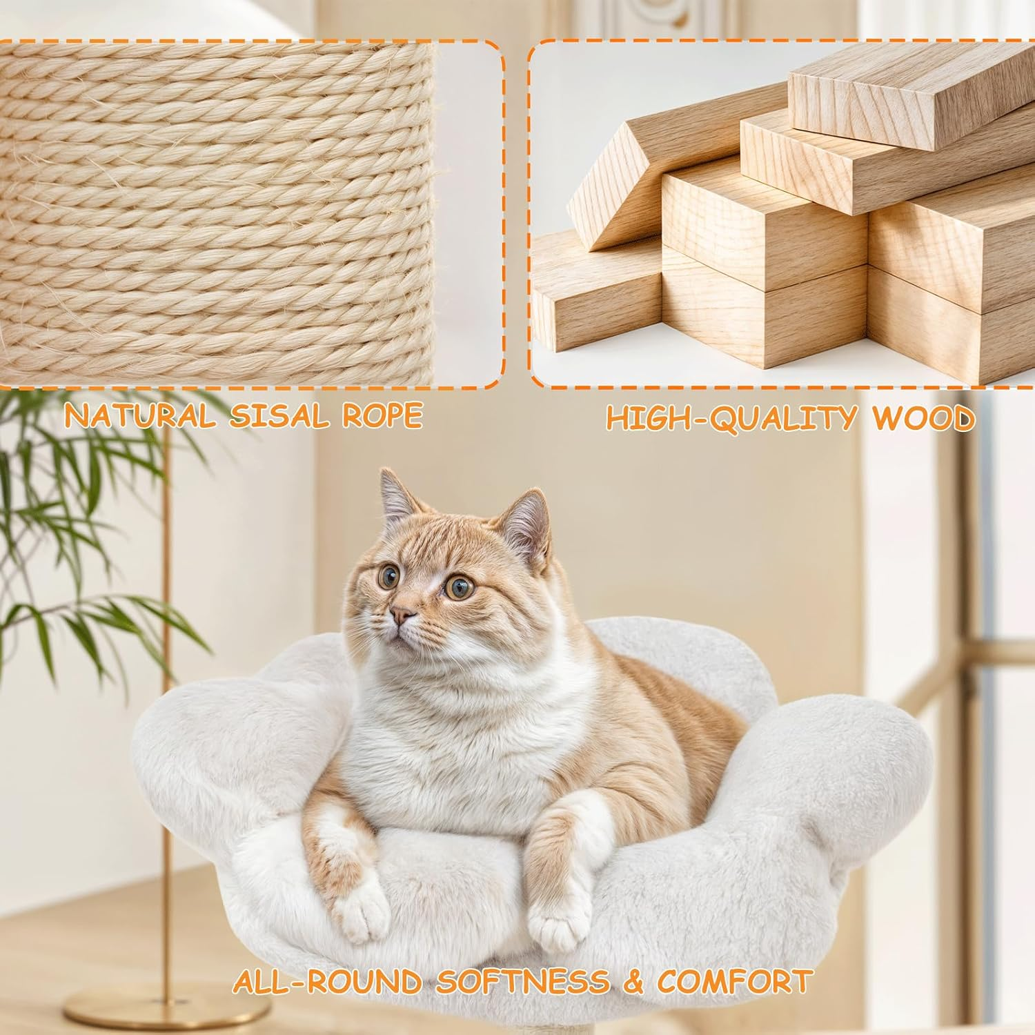 Athena Collection Small Cat Tree Condo with Sisal Scratching Post, 33 Inch Modern Cute Flower Cat Tree Tower with Cozy Perch Toy Ball for Indoor, Kittens, Purple image number 4