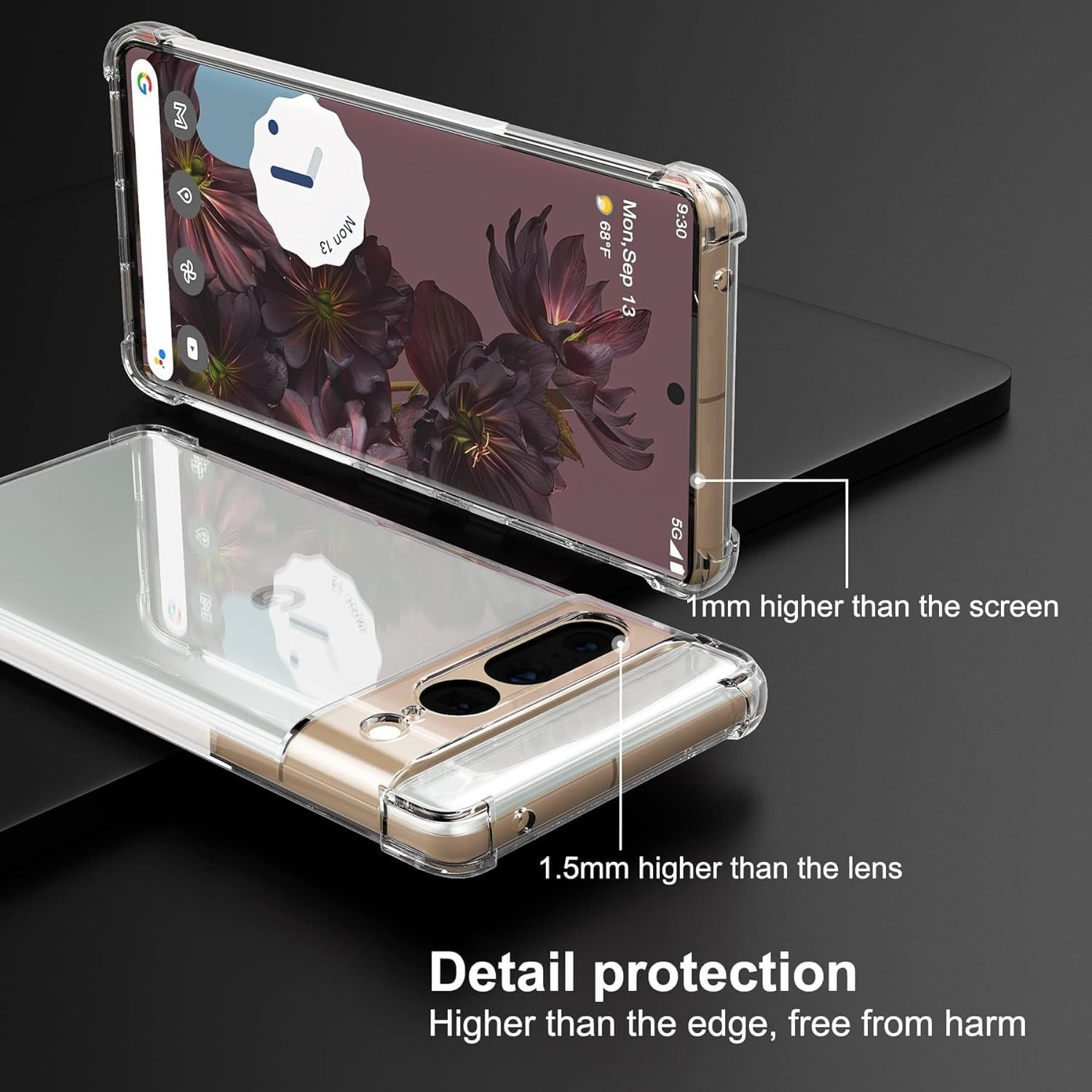 USTIYA Case for Google Pixel 7 Pro Clear TPU Four Corners Protective Cover Transparent Soft image number 1