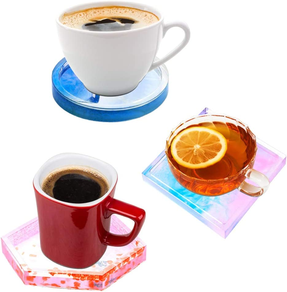 Sourceton Pack of 3 DIY Coaster Silicone Mold, Resin Molds Include Round, Square, Hexagon, Molds for Casting with Resin, Cement. image number 3