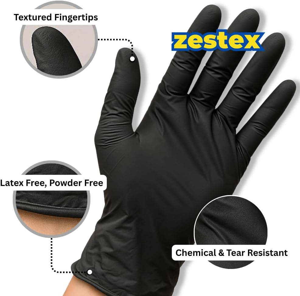 Nitrile Heavy Duty, Latex-Free & Powder-Free, Non-Sterile Food Safe Extra Strong Disposable Glove, Black, Medium, Case/100 image number 1