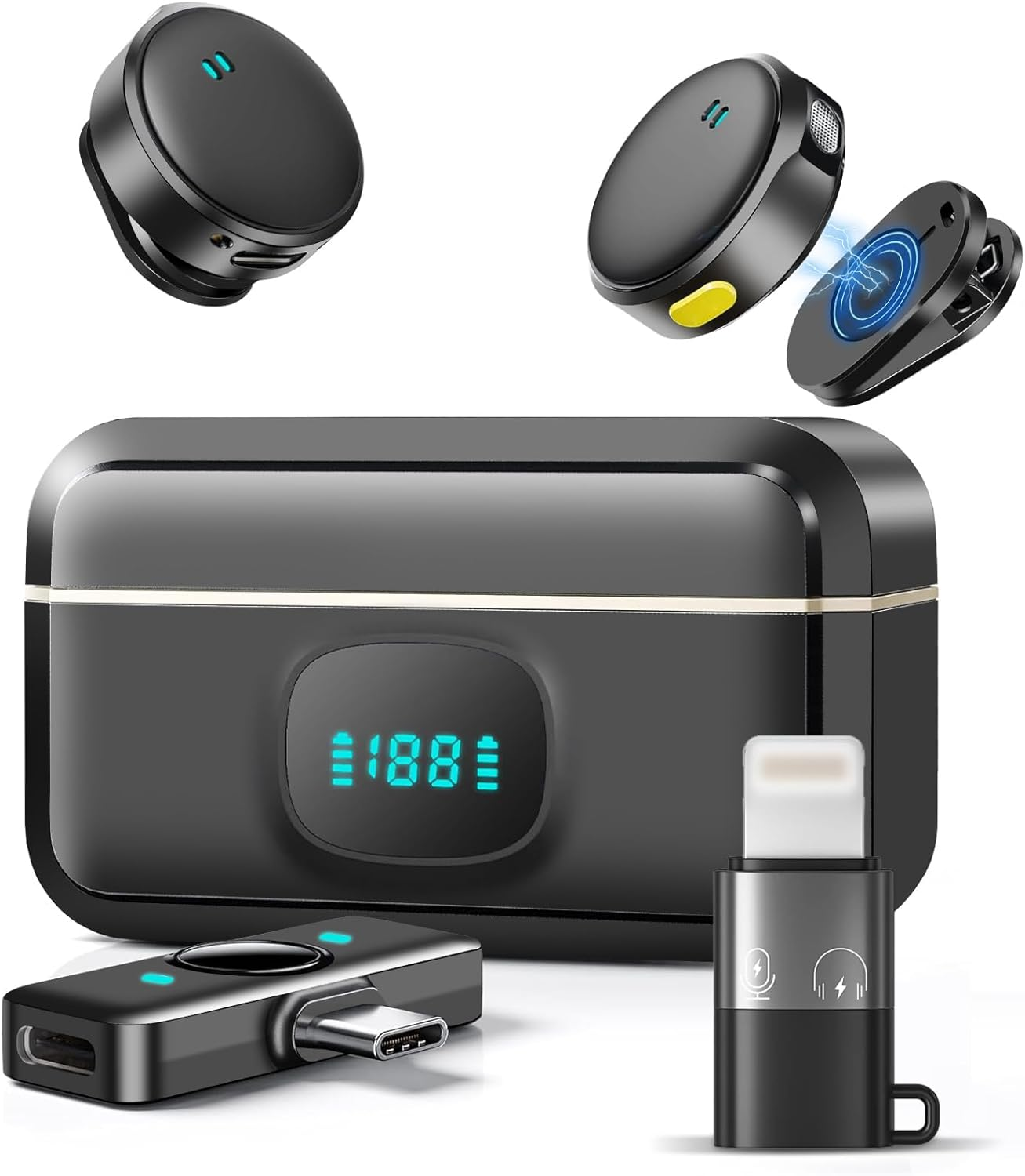 Wireless Lavalier Microphone for Iphone/Android, Mini Lapel Mic with Charging Case, Magnetic Clip, Noise Cancelling, 300FT Range, Condenser Mic for Stream, Vlog, Tiktok and Youtube image number 5