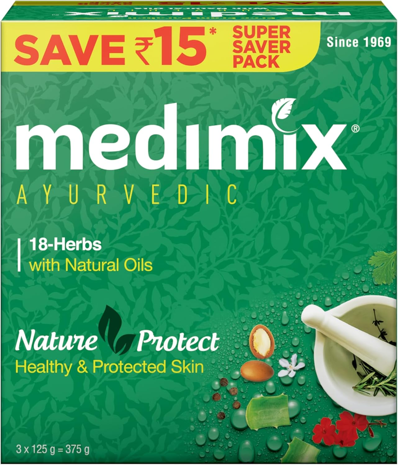 Medimix Ayurvedic Classic 18 Herbs Soap, 3X125G image number 1