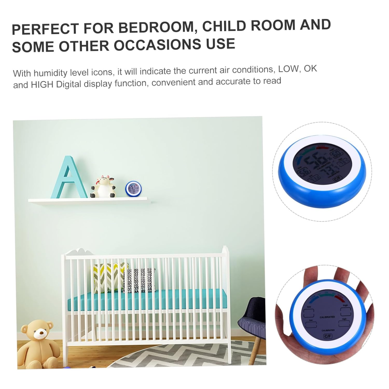 Digital Indoor Thermometer Hygrometer Temperature Gauge with LCD round Display Humidity Level Icons Values Comfort Indicator Switchable for Bedroom Office Greenhouse image number 4
