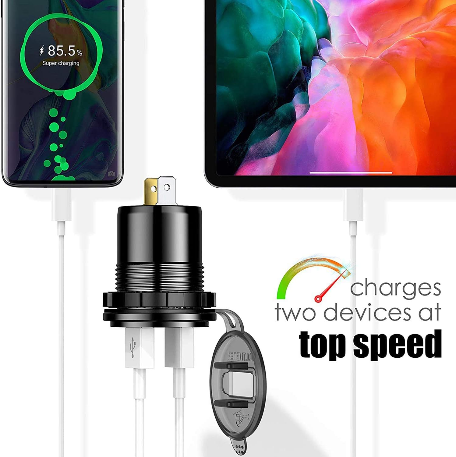 Quick Charge 3.0 Dual USB Car Charger with Voltmeter & On/Off Switch,36W 12V USB Outlet Fast Charger for Car Boat Marine image number 6