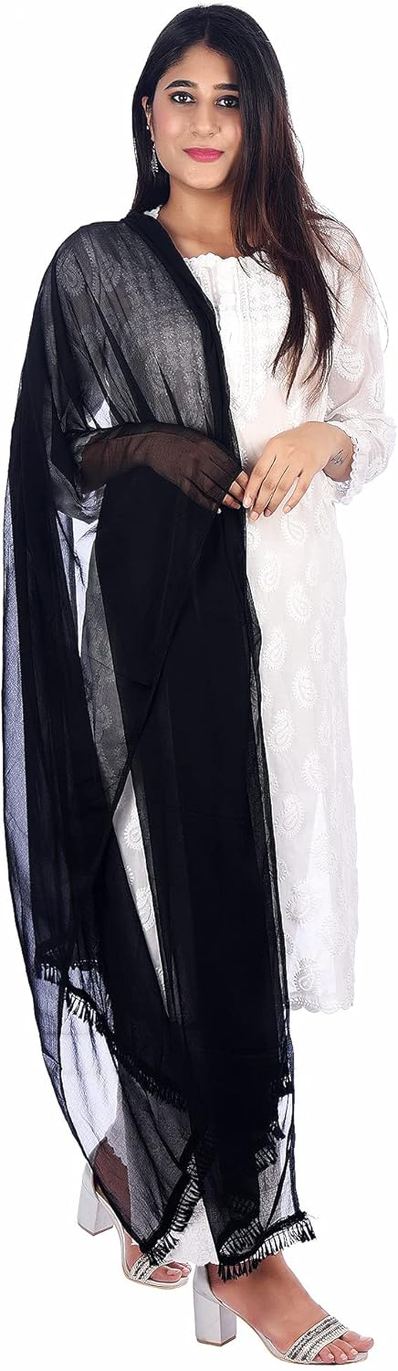 Traditions Bazaar Women'S Chiffon Lace Dupatta