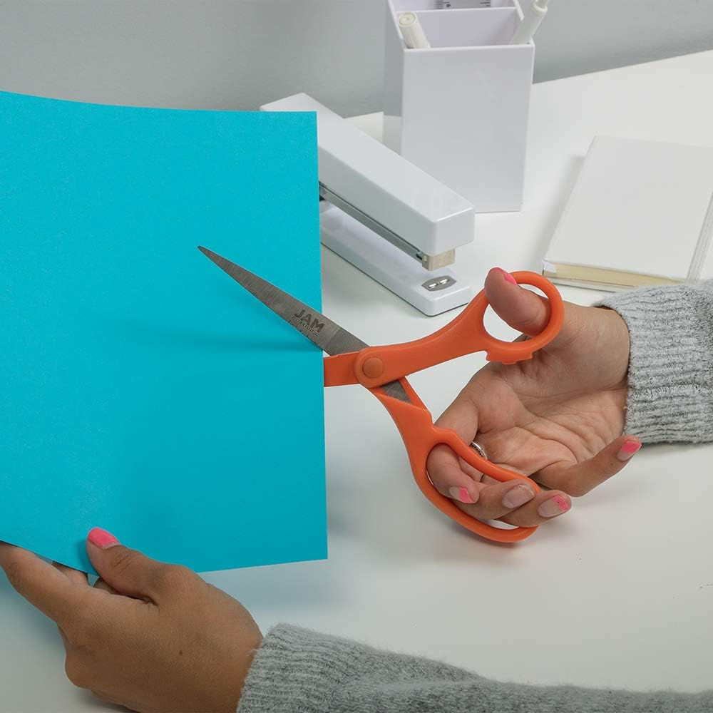 JAM PAPER Multi-Purpose Precision Scissors - 8 Inch - Orange - Ergonomic Handle & Stainless Steel Blades - Sold Individually