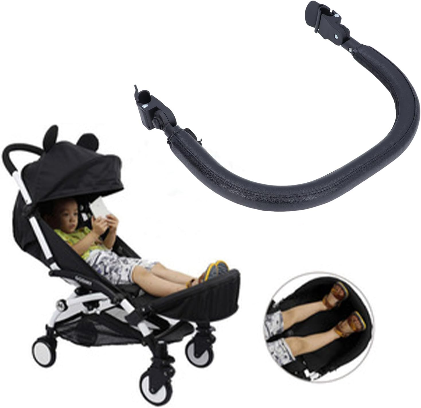 Yosoo Baby Stroller Bumper Bar, Armrest, Handle, Safety Protection PU Leather, Comfortable 15.75In Black, Easy to Attach Open for Parent Child Traveling image number 4