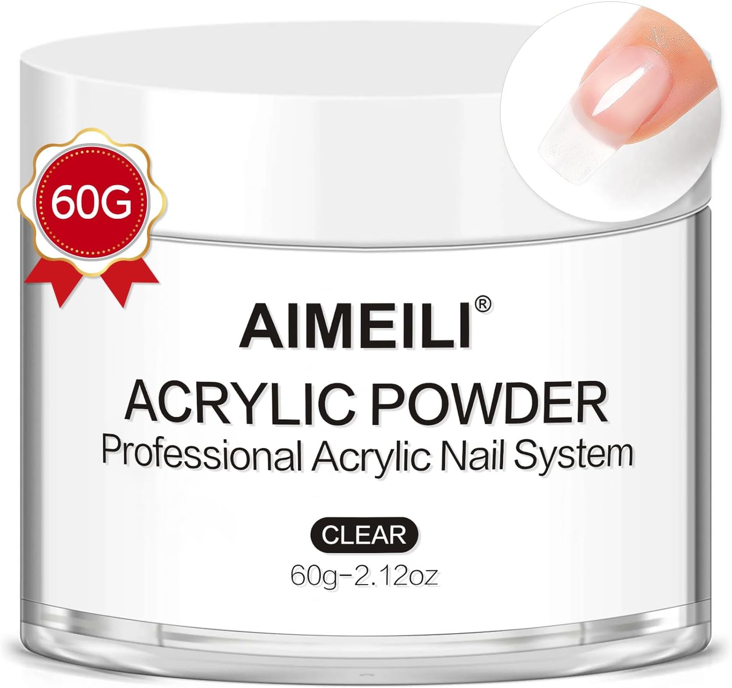 AIMEILI Acrylic Nail Powder 60G Transparent Acrylic Powder for Acrylic Nail Art 3D Nail Carving French Nail Extension