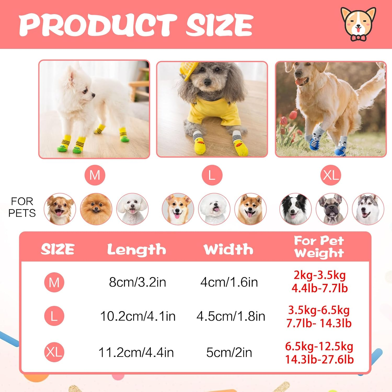 24 Pices anti Slip Dog Socks & Quite Dog Paw Sock with Grippers, Quick Dressing Knit Socks for Pet Dogs,Pet Paw Protector Traction for Indoor,Dirt-Resistant Outdoor Pet Socks (M/Size) image number 1