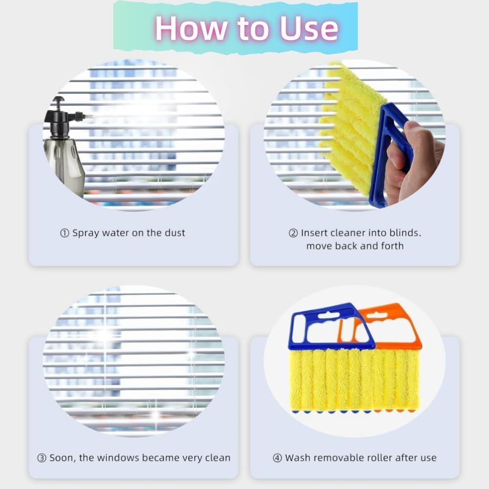 DACUAN 4Pcs Window Venetian Blind Cleaner Duster Tool,Washable 7 Fingers Dusting Cleaner and Air Vent Cleaner,Shutter Cleaner Brush,Blinds Air Conditioner Keyboard Fan Duster (Orange,Blue) image number 4
