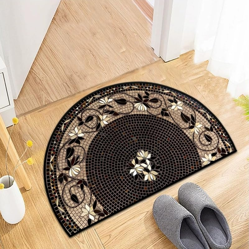 Decorative Half-Circle Mosaic Glass Floor Mat, 50 X80Cm, Green Leaf Pattern, Non-Slip Entrance Doormat (Gray) image number 5