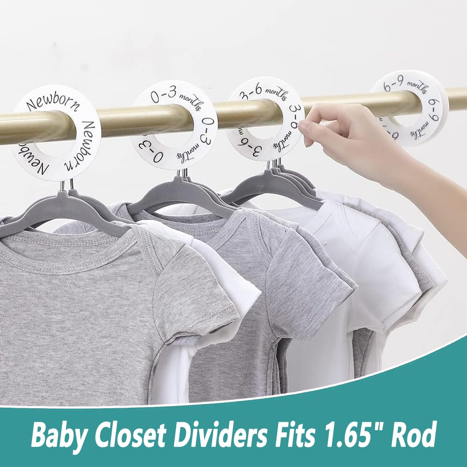 Baby Closet Dividers, 9 PCS Clothes Organizer Rack Size Dividers, Wardrobe round Hangers Label Closet Organizer for Nursery Baby Toddler Clothes Size Age Dividers Fits 1.5" Rod