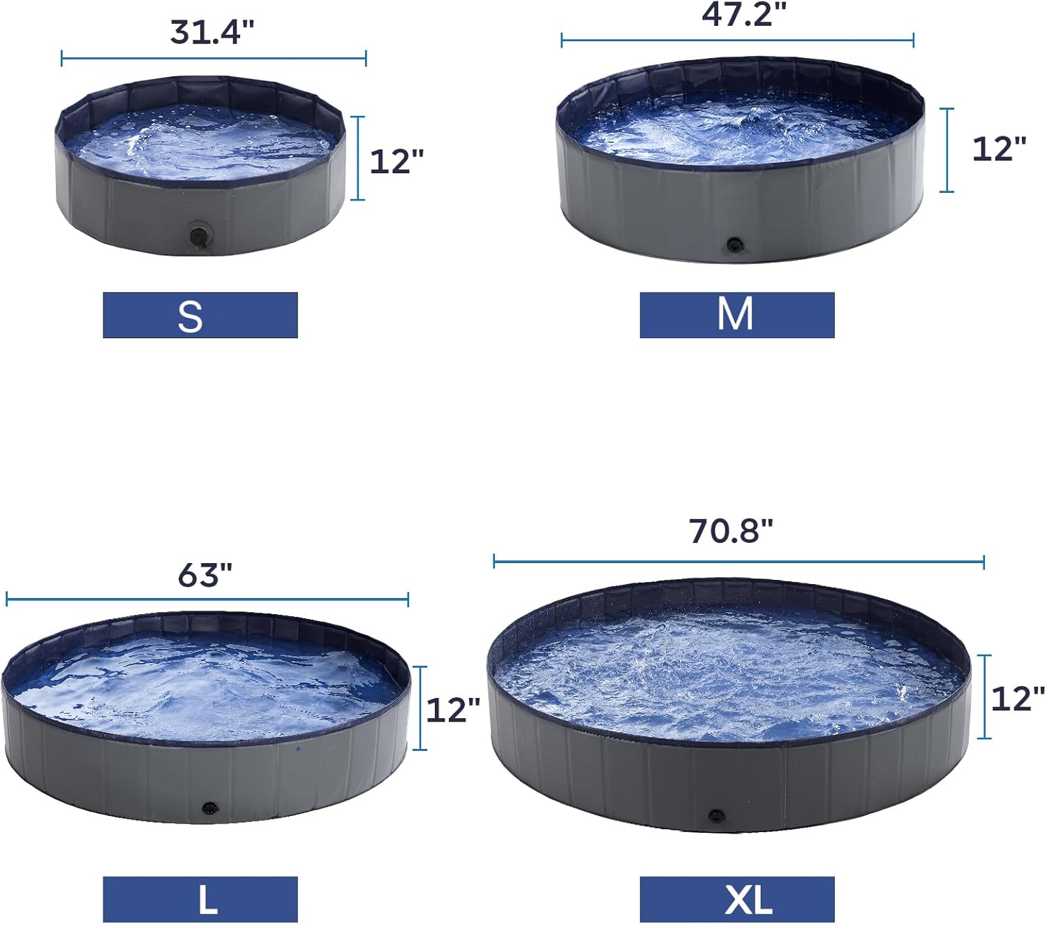 Dog Pool - Dog Pools for Large Dogs, Pet Pool Hard Plastic, Foldable Pool for Dogs Cats and Kids (63Inch.D X 12Inch.H, Grey) image number 1