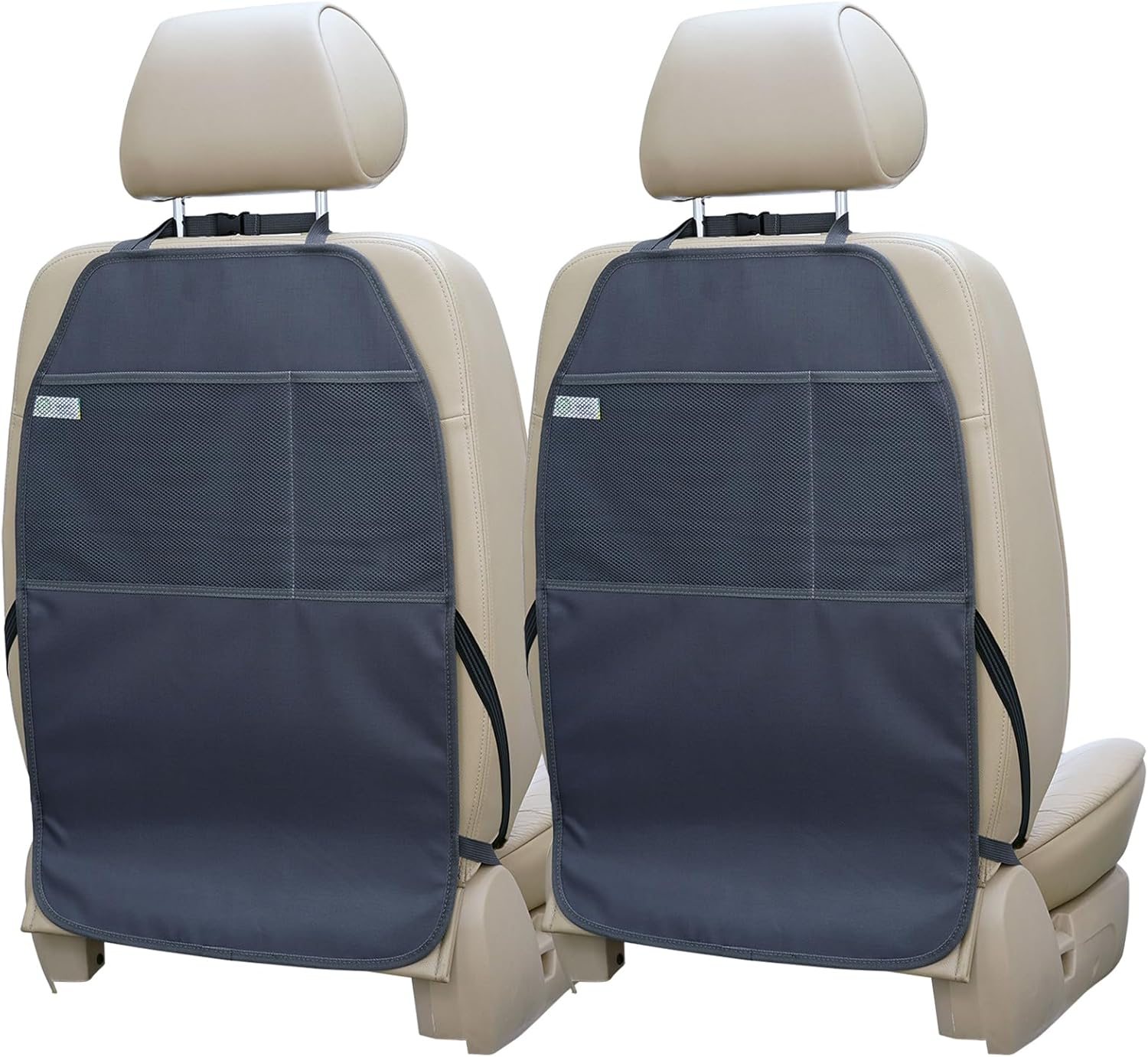 Car Kick Mats 2 Pack Extra Large Seat Protector Durable Water Resistant Auto Seat Back Covers with 2 Mesh Pockets Protection against Dust Mud Scratches (Black, 2-Pack)