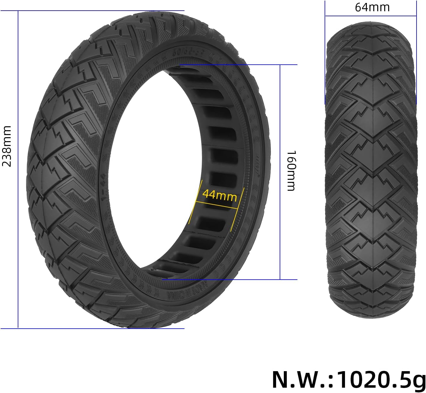 Prodrocam 60/65-6.9 Solid Rubber Tyres for Ninebot Max G2 G2D G2E G65 Scooter 10 Inch Offroad Full Tyres Front/Rear Wheels Replacement Accessories, 2 Pack image number 2