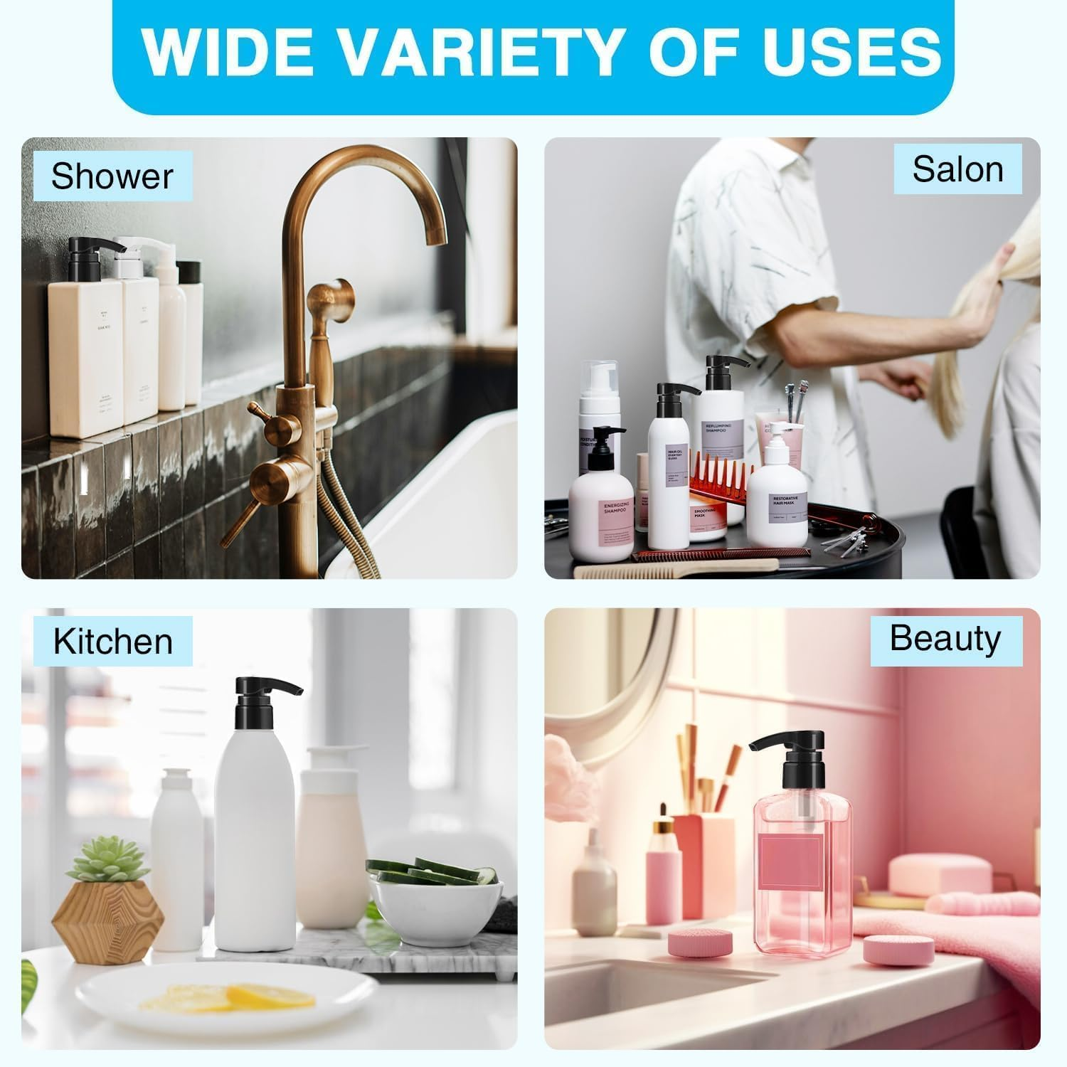 4 Pack Universal Shampoo/Conditioner Dispenser Pump for Bottles, Leak Proof, Fits 1 L/33.8 Oz Bottles, 28/410 Neck Size,Replacement Bottle Pump Top for Soft Hair Product,Body Wash,Lotion image number 1