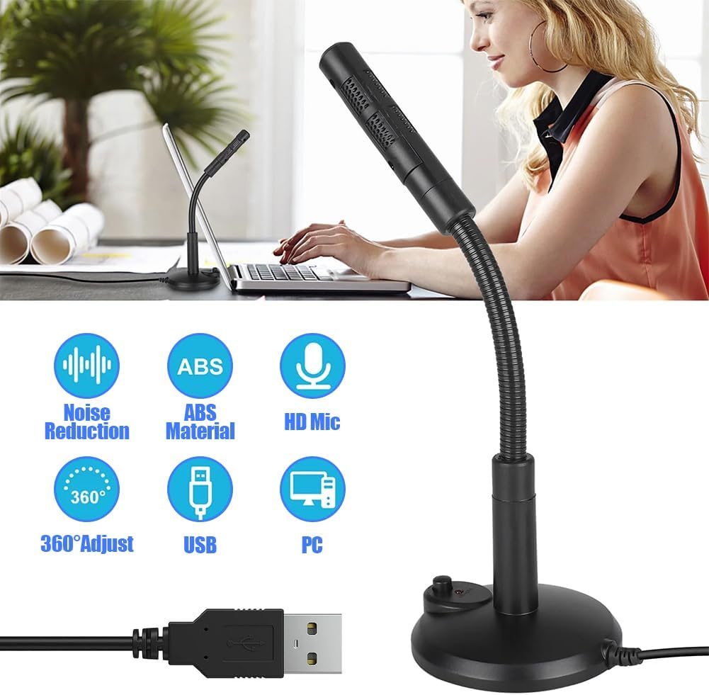 USB Computer Microphone with Mute Button, Desktop PC Condenser Mic Plug and Play with LED Indicator 360 Degree Rotation for Streaming Podcasting Vocal Recording Dictation Laptop Gaming Work Meeting image number 6
