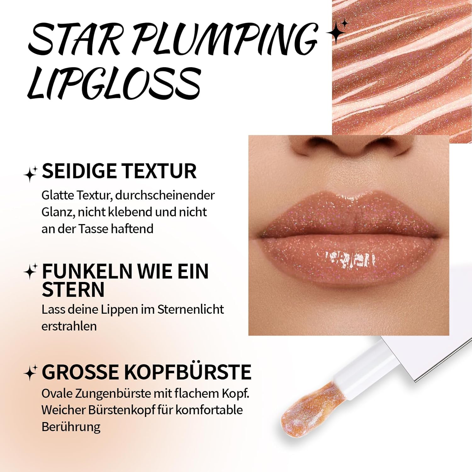 Noerrors Brown Lip Gloss Liner Set Glitter Shimmer Nude Lip Combo Gradient Plumping Glossy Lip Oil Moisturising Large Brush Lipstick Shiny Glow Lip Makeup image number 4