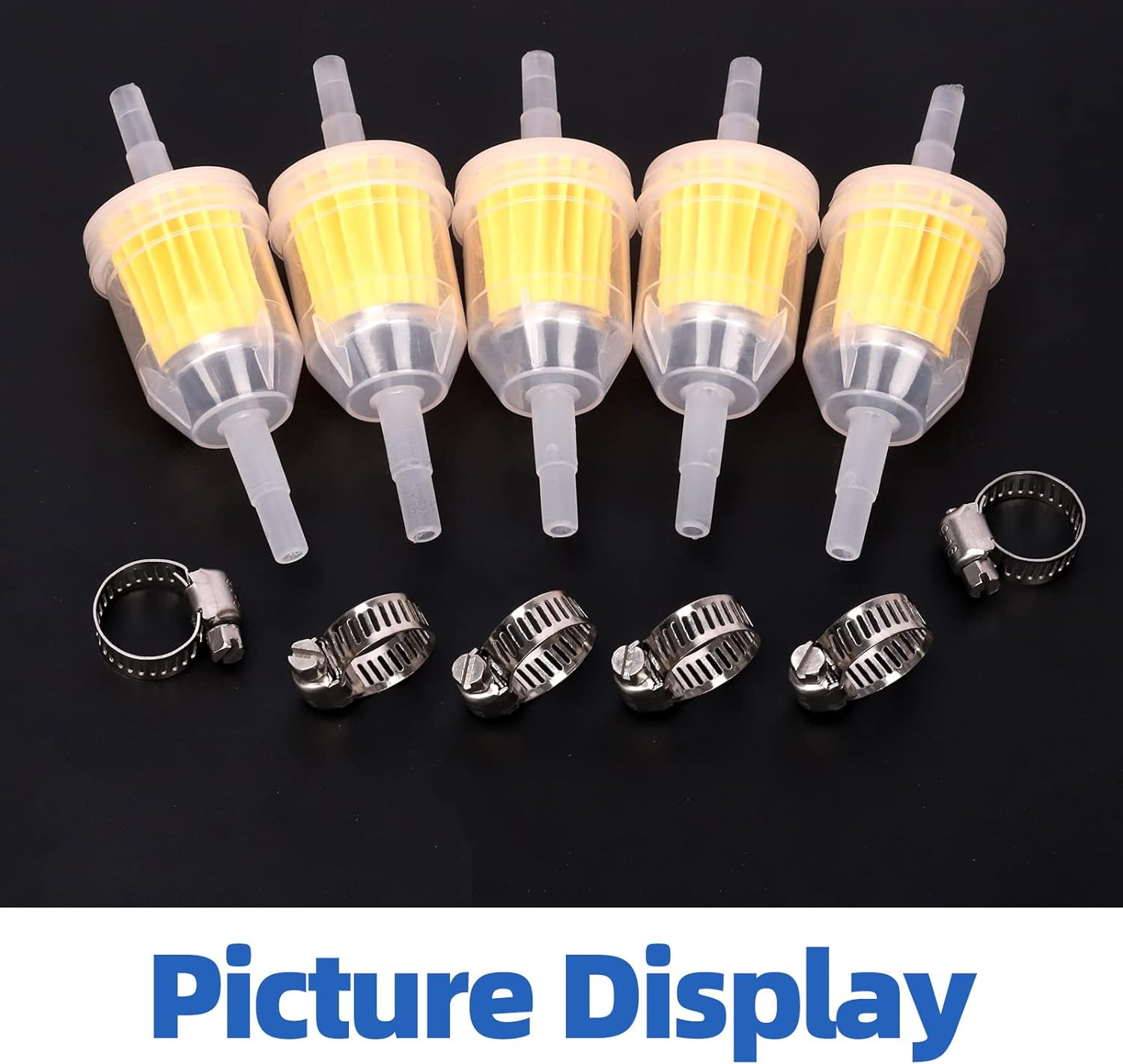 Glarks 20Pcs 1/4" X 5/16" Gas Inline Fuel Filters with Worm Gear Hose Clamps Assortment Kit for Most Small Engines Compatible with Kawasaki Kohler Briggs Stratton John Deere image number 3