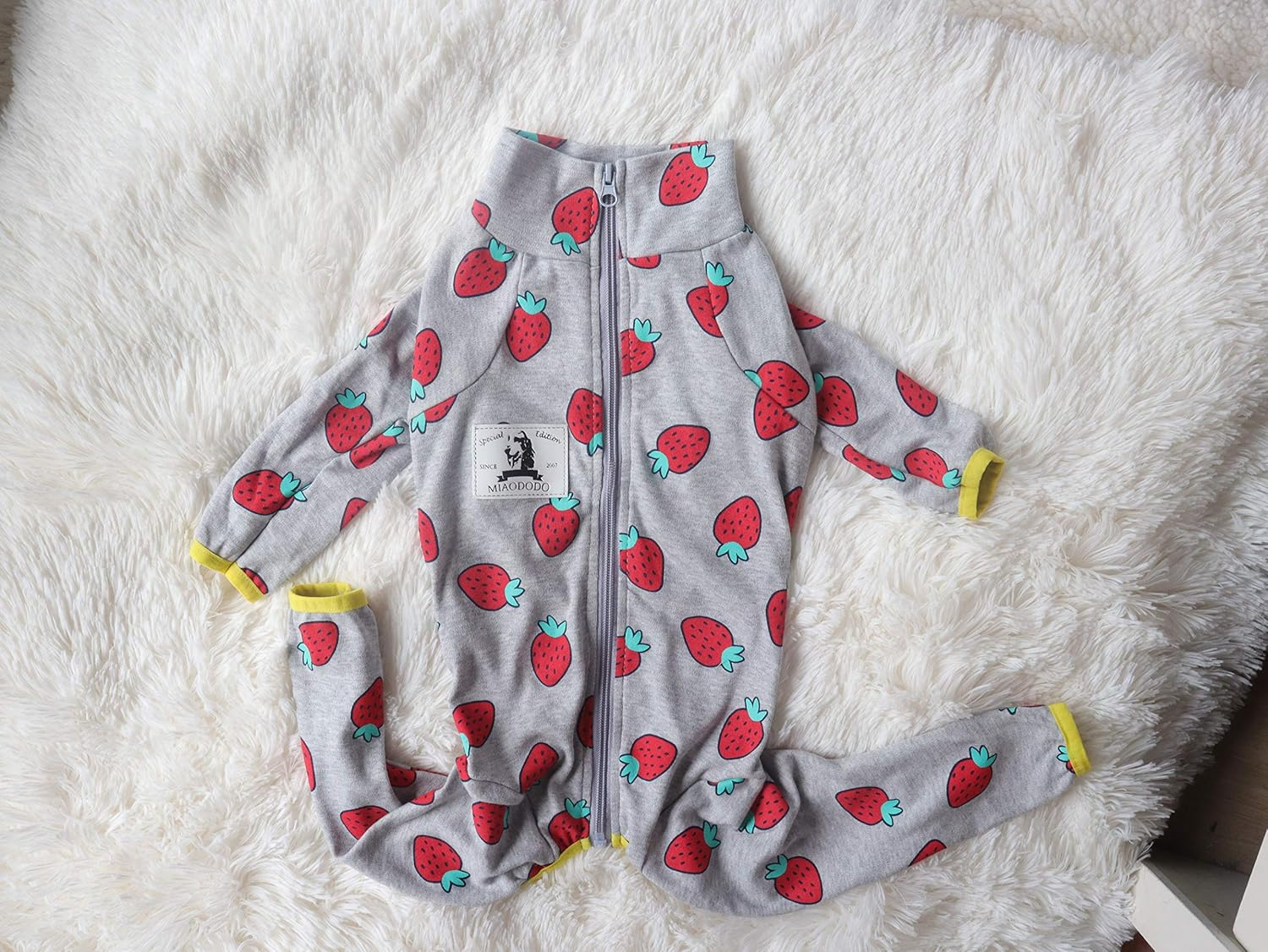 Miaododo Cotton Large Dog Pajamas Strawberry Printing,Full Belly Coverage Dog PJS for Medium Large Dogs after Surgery,Big Dog Clothes Holiday (32(Chest 32.28'',Back Length 21.65''), Pink Strawberry)