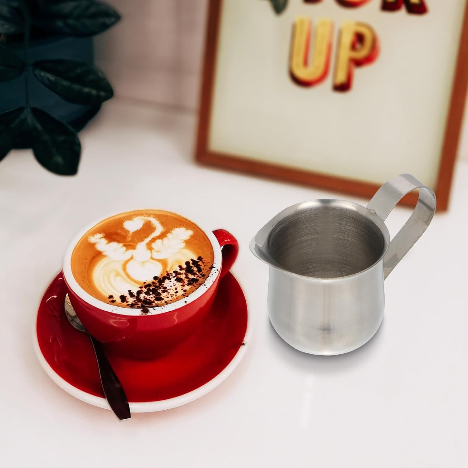 PLAFOPE Stainless Steel 2Oz Milk Frothing Pitcher Coffee Garland Cup 50Ml Measuring Milk Jug for Cafe Espresso Latte Art image number 2