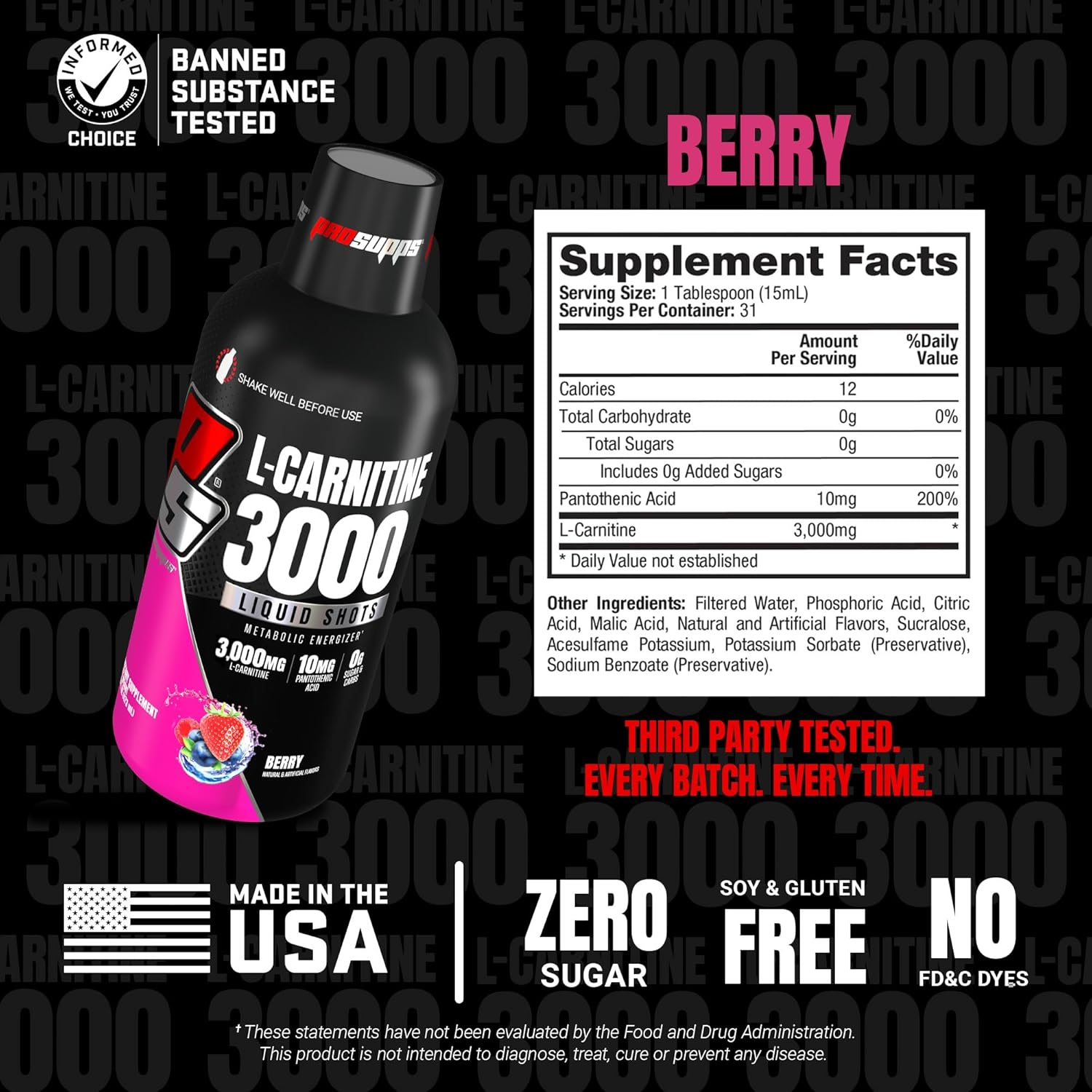 Prosupps L-Carnitine 3000 Liquid Fat Burner, Stimulant Free Metabolic Enhancer, 31 Servings (Berry Flavor) image number 4