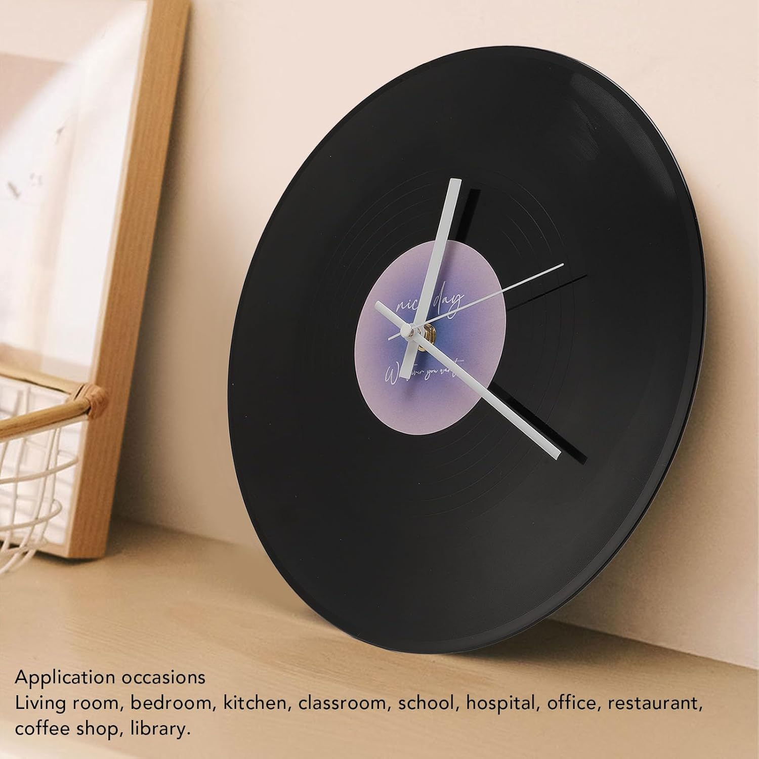 12 Inch Wall Clock, Vintage Record Wall Clock, Modern Battery Operated Wall Clocks, Built in Battery, Silent Non Ticking Wall Clock for Office, Home, Living Room, Bedroom (Purple) image number 2