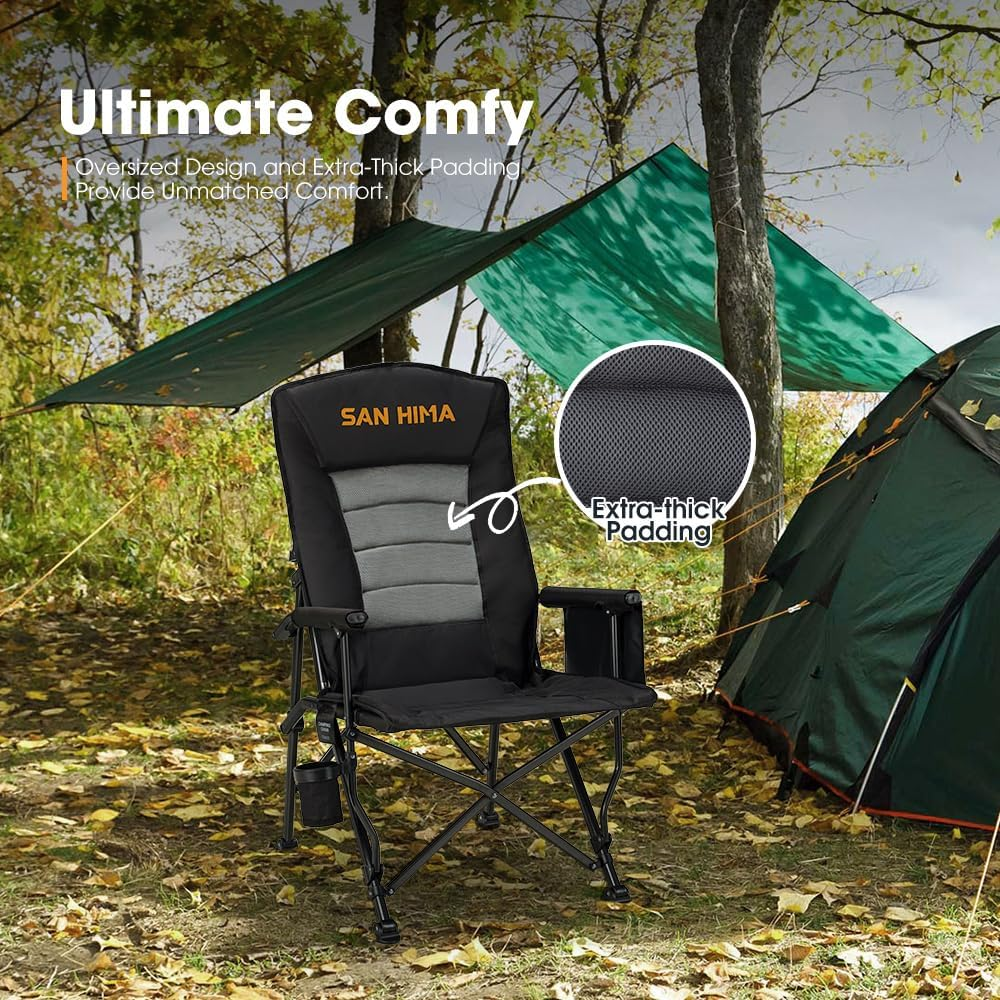 SAN HIMA Folding Camping Chair with Adjustable High Backrest, Portable Lightweight Foldable Camping Chair with Side Pocket, Cup Holder & Non-Slip Feet, up to 200KG, for BBQ Picnic Hiking Beach - Green image number 7