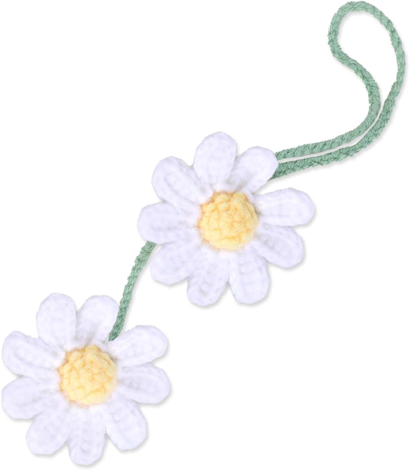 WLLHYF Crochet Daisy Car Pendant Cotton Cute Rear View Mirror Hanging Charms Handmade Knitted Woven Daisy Flower Tassel Car Accessories Automotive Interior Aesthetic (White) image number 3