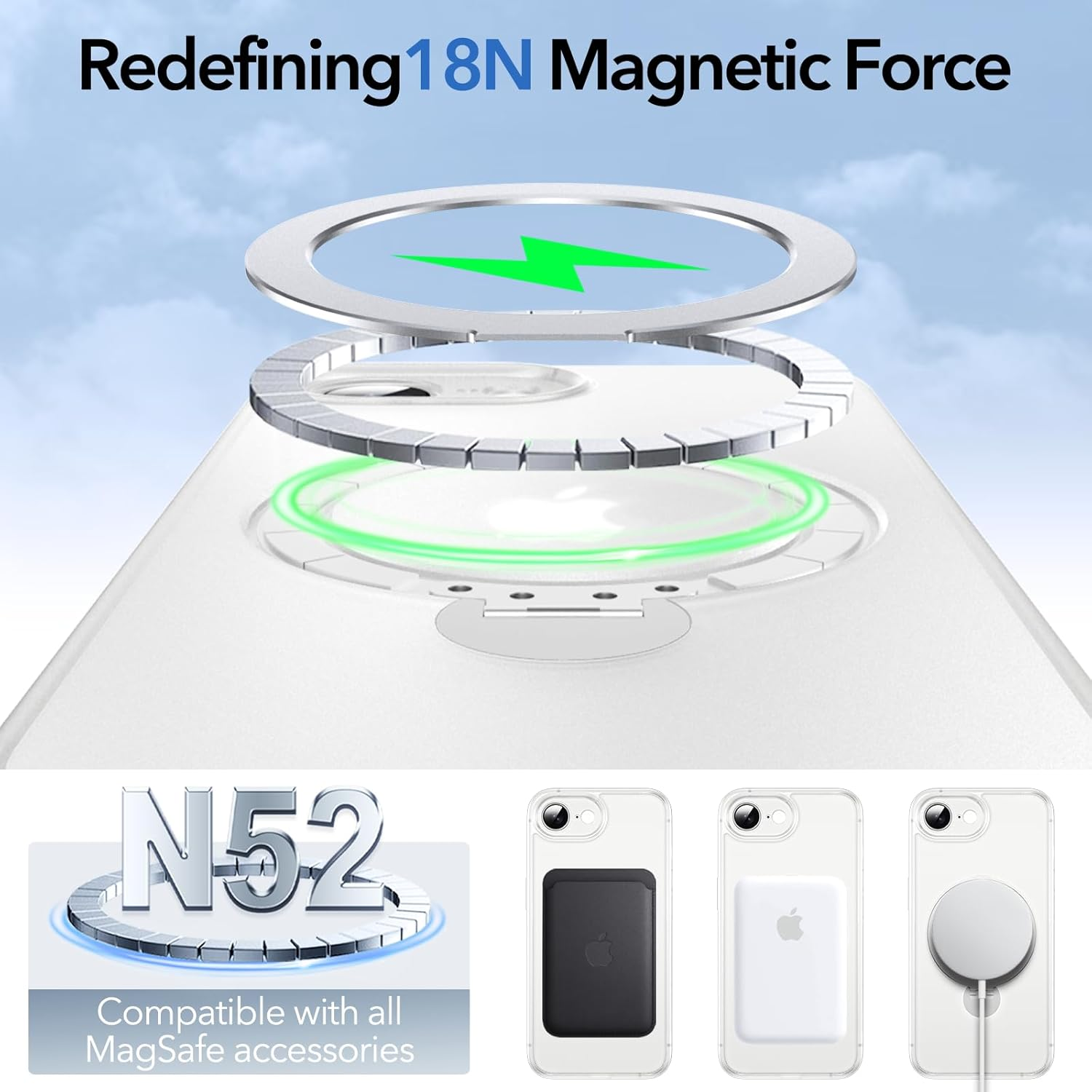 Anqrp Case for Iphone 16E with 360&deg; Magnetic Adjustable Stand, Compatible with Mag, Non-Slip Mobile Phone Case for Iphone 16E, Military Grade Robust Protective Case, White Mist image number 1