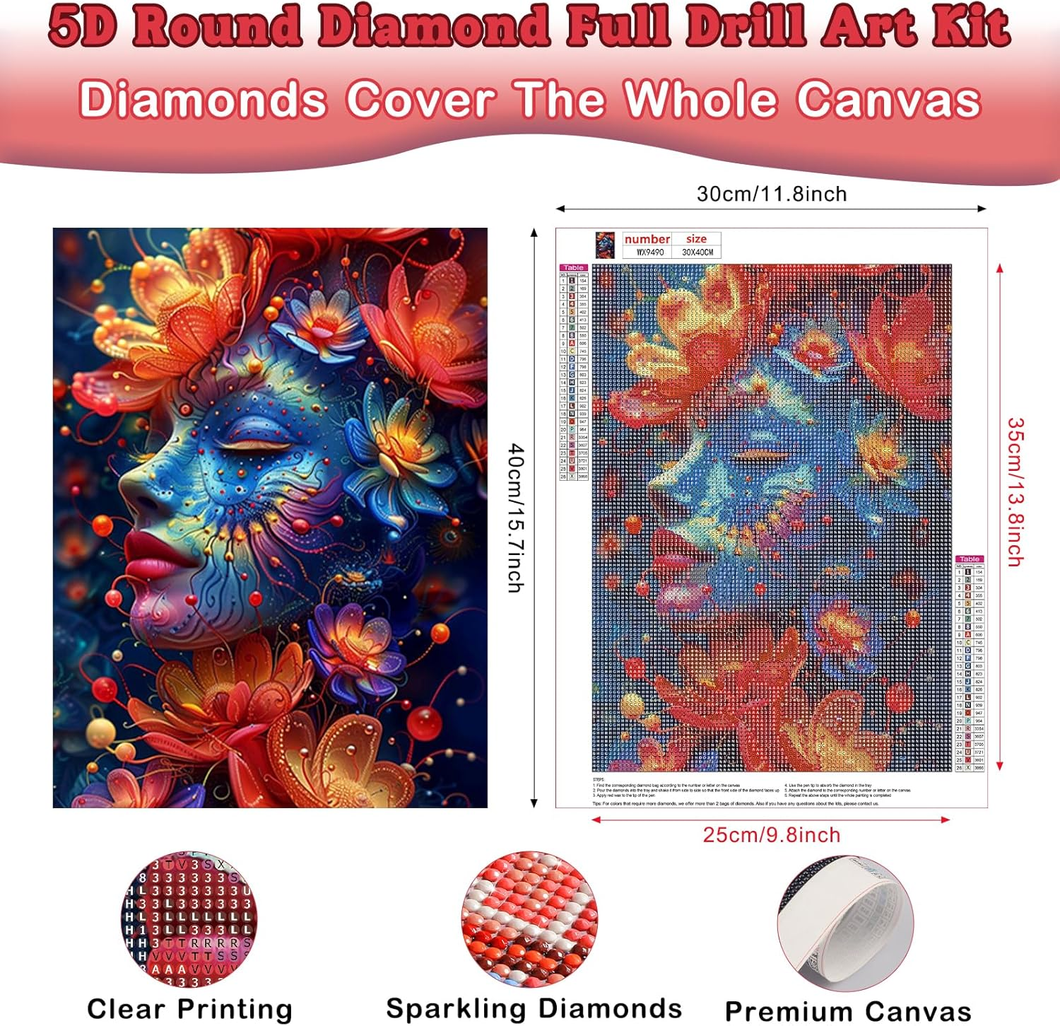 GHHKUD 5D Diamond Painting Kits for Adults, Garden Goddess Diamond Art Kits for Beginners, DIY Full Drill Diamond Art Stitch, Diamond Art Canvas Painting Pictures for Home Wall Decor, 30 * 40CM image number 2
