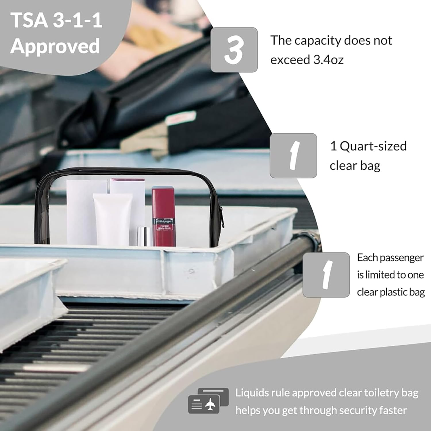 Clear Makeup Bag TSA Approved Liquids Bag Trousse De Toilette Voyage Toiletry Bag Women Travel Clear Toiletry Bag Cosmetic Travel Bag Clear Travel Toiletry Bag Clear Bags for Travel Toiletries Bag - Black image number 2