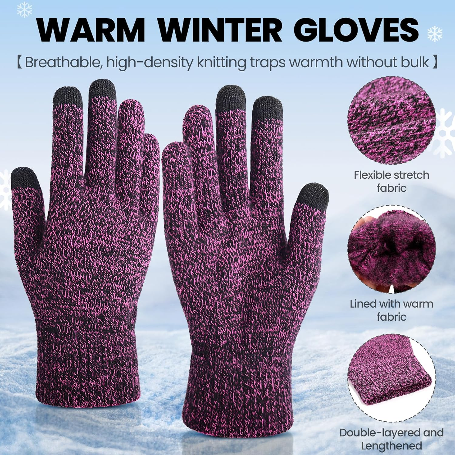 Beitier Knitted Gloves for Women, Winter Gloves with Touchscreen Control, Thermal Warmth for Commuting, Skiing, Running, Stretchy Unisex Design, Fall & Winter Essentials image number 3