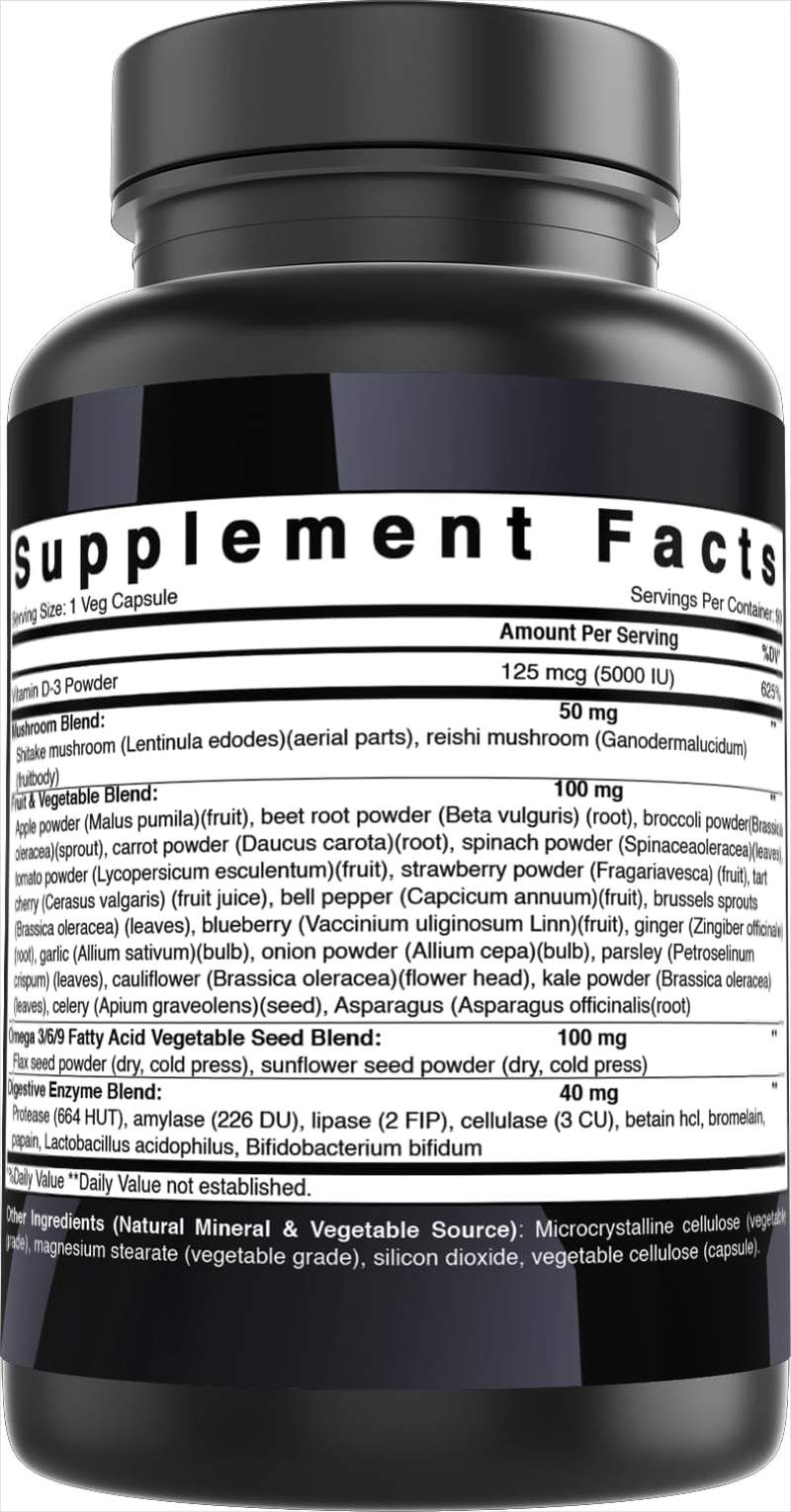 Best Naturals Day-To-Day Vitamin D 5000 IU 90 Veg Capsules - Made with Mushroom, Fruit Vegetable, Omega 3-6-9, & Digestive image number 3