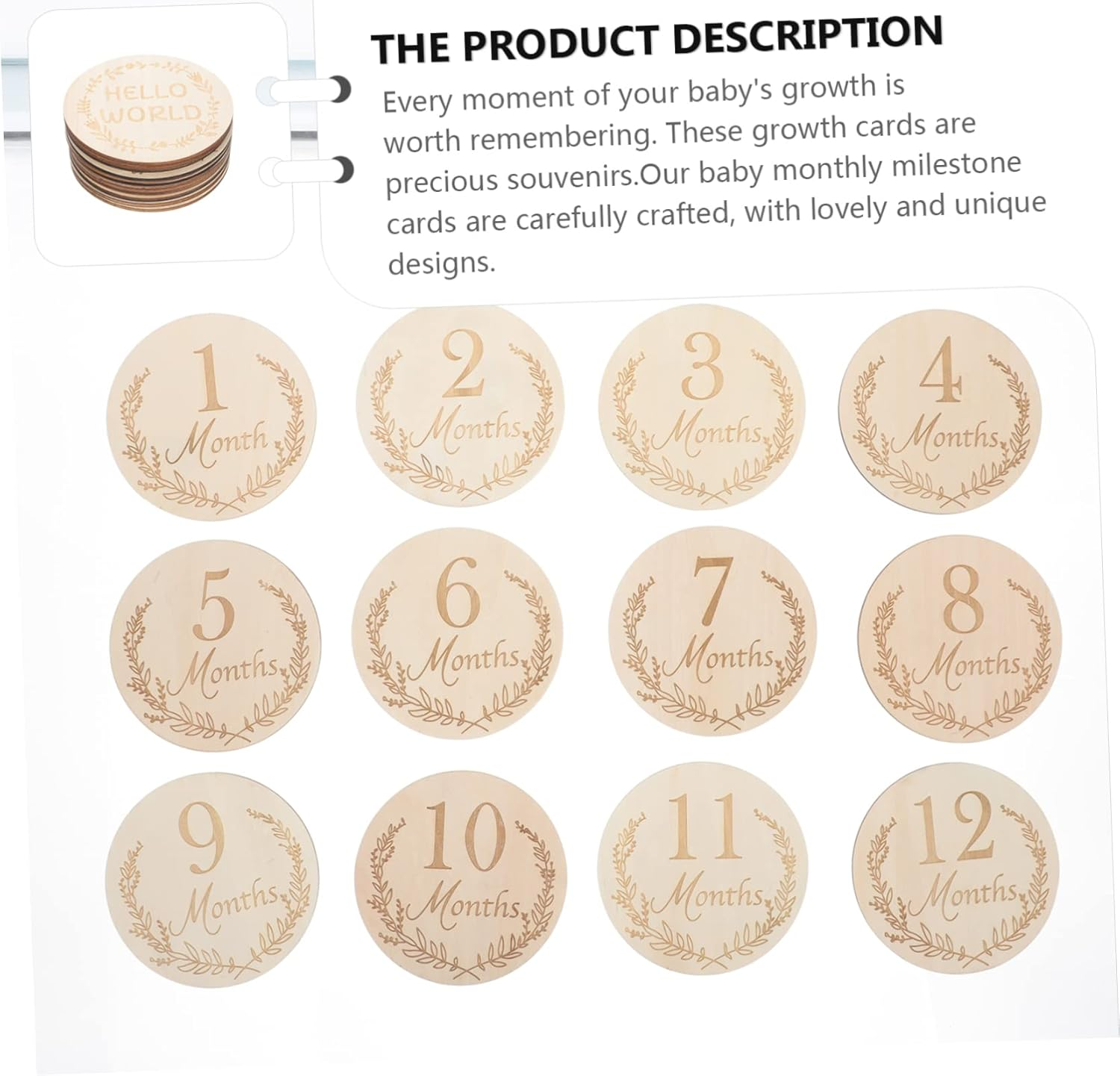 Hohopeti 14Pcs Wooden Growth Milestone Cards Newborn Photo Props Month Announcement for Boy Girl Reusable Recyclable Safe Skin Friendly Design image number 5