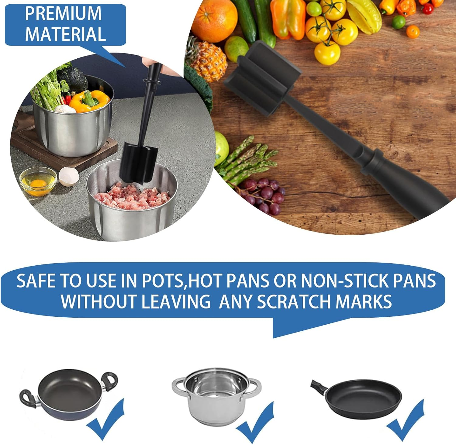 Loimon 5-Blade Meat Chopper & Hamburger Chopper Tool - Premium Heat Resistant Ground Beef Chopper, Frozen Meat Separator & Masher for Vegetables Dishwasher Safe image number 6