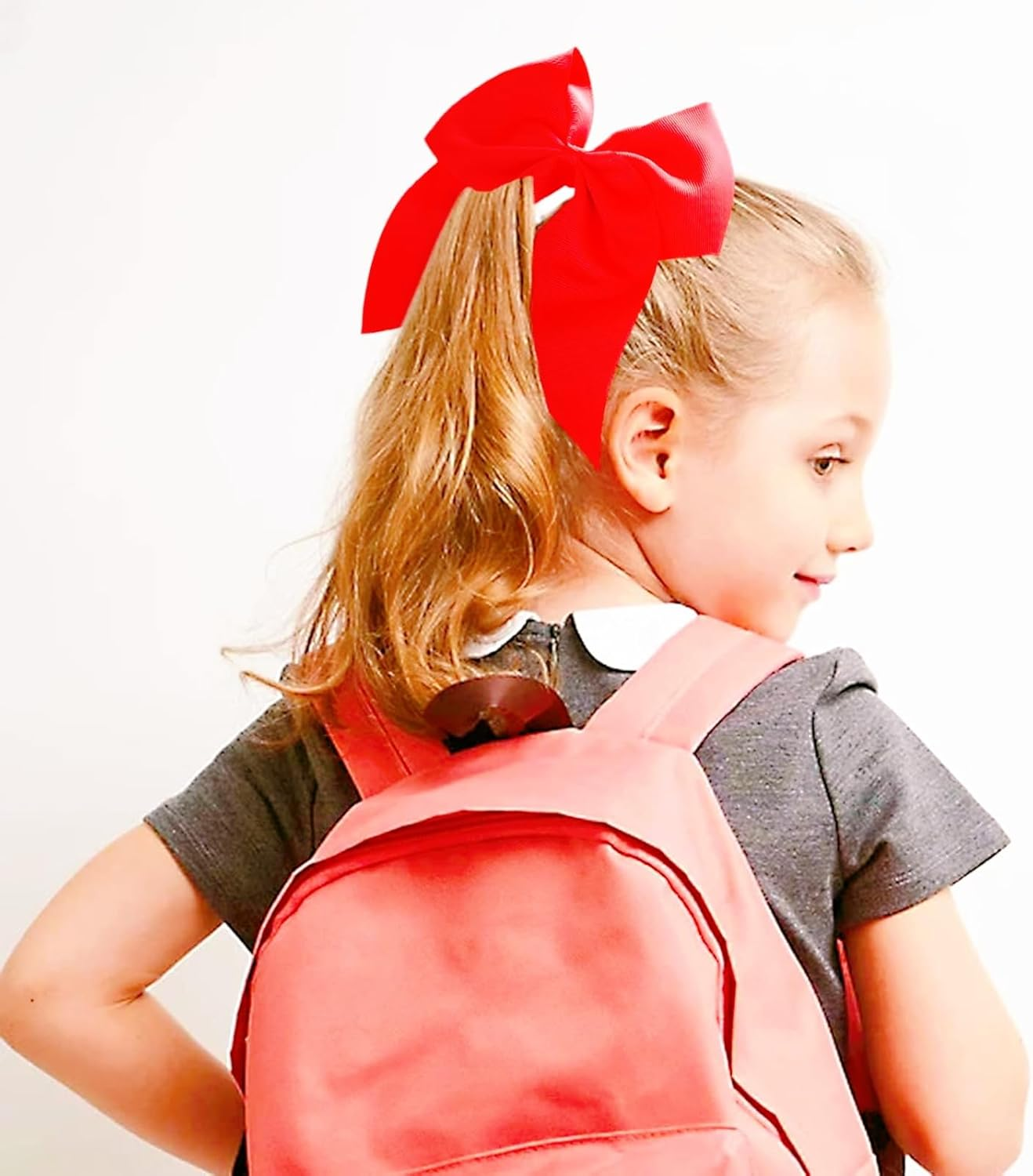 Hair Bow Duo for Women - Large 8 Inch Lacrosse Bows in Red for Cheerleaders with Comfortable Rubber Clip - Perfect for Festivals, Photo Shoots & Everyday Use image number 3